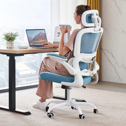 TRALT Office Chair Ergonomic Desk Chair - Gaming Chair with Lumbar Support | 330 LBS Home Office Desk Chairs with Headrest, Reading Chair with Flip-up Armrests, Comfortable Computer Chairs (1, Sky Blue) - color: Sky Blue