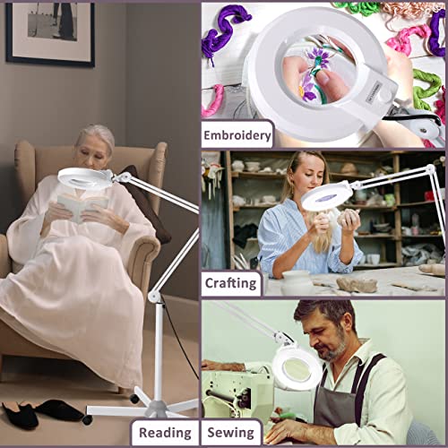 Veemagni Super Bright 2,200 Lumens, 15X Magnifying Glass with Light and Stand, Floor Lamp with 5-Wheel Rolling Base for Facials Lash Estheticians, LED Lighted Magnifier for Eyelash Extensions Reading