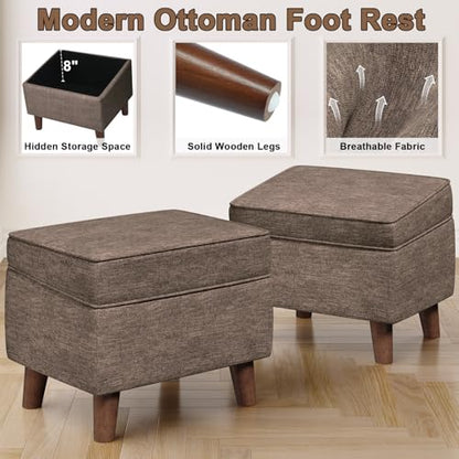 FAGAGA Storage Ottoman with Adjustable Cover, Soft Step Stool - color: Brown, size: 15.8"D x 18.5"W x 15.8"H
