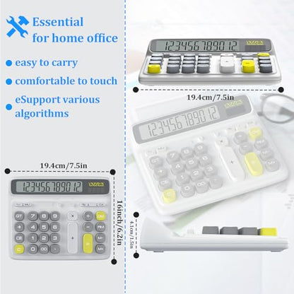 Desktop Calculator with Extra Large 5-Inch LCD Display, 12-Digit Two Way Power Solar & Battery Office Calculator with Big Buttons for Business, Accounting & Home Use(White) - color: White
