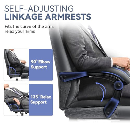 Office Chair, Big and Tall Office Desk Chair, Reclining Office Chair with Footrest Home Office Desk Chairs, High Back Ergonomic with Lumbar Support, Executive Leather - color: Grey, style: With Footrest