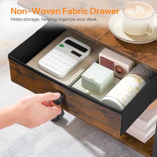 HOOBRO Printer Stand with Charging Station, 2-Tier Printer Cart, Under Desk Printer Table with Power Outlet, Wheeled Printer Table with Fabric Drawer, for Home Office, Rustic Brown and Black BF56UPS01