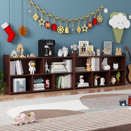 Book Shelf, 5 Cubes Storage Organizer, Open Shelf Bookcase Cherry Bookshelf | 2-Tier Wooden Cube Shelf, Freestanding Cube Storage for Bedroom, Living Room, Home Office - color: Cherry, size: 5 Cubes-2 PCS