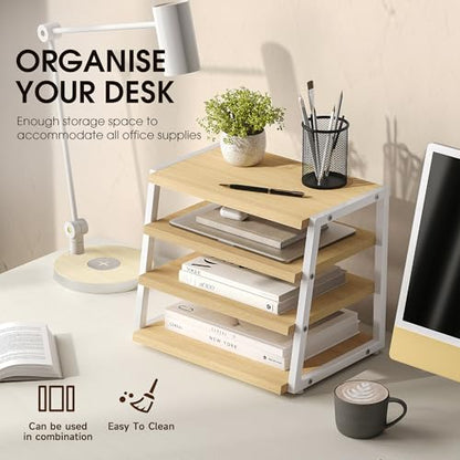 Fenge Desk Shelf Organizer, 4-Tier Tower Desktop Office Shelves, Oak - color: Oak