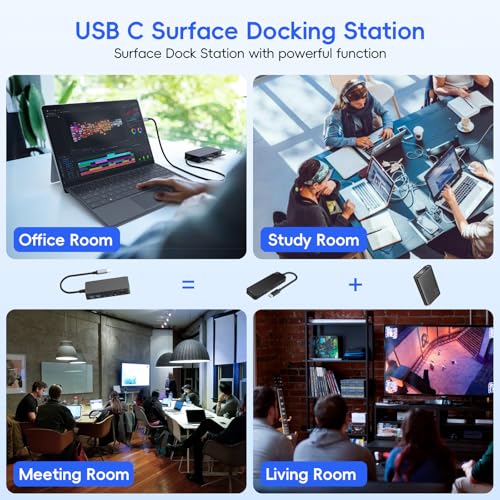 New Surface Thunderbolt 4 Dock Triple Displays 4K HDMI*2+VGA, 12 in 1 Surface Pro Docking Station with Power Adapter for Surface Pro 11/10/9/8/X/7/6/5/4/3, Surface Laptop, Surface Book Go