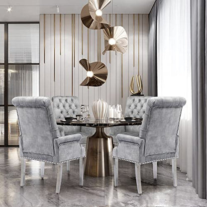 LOULENS Velvet Dining Chairs Set of 2, Dining Chairs with Arms, Grey | Upholstered, High Back, Tufted, Luxurious, Stainless Steel Leg, for Kitchen & Dining Room - color: Grey, size: 2 PCS