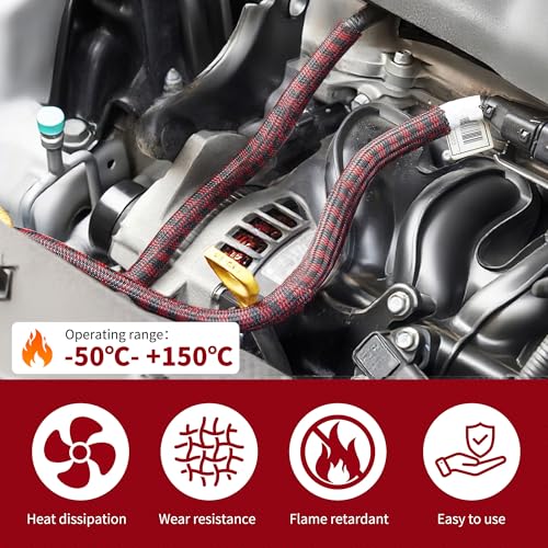Cable Sleeve Self-Wrapping Wire Loom,Black Red,1/2 Inch x 10FT - color: Black red, size: 1/2"-10ft