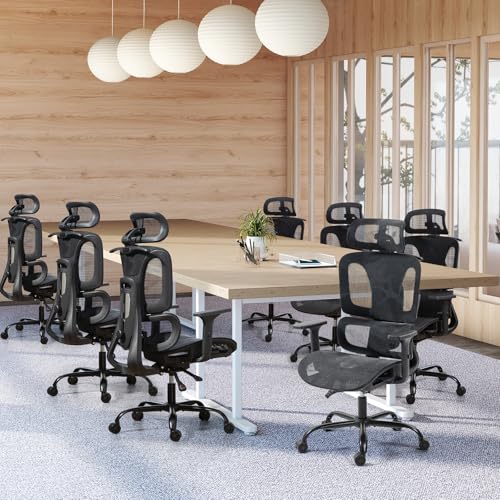 Black Ergonomic Mesh High Back Office Chair | Lumbar Support, Adjustable Headrest, 3D Armrests, Reclining, Breathable Mesh, Sturdy Base, 360° Swivel, for Office, Gaming - color: Black, style: Upgrade w/o footrest