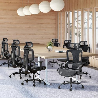 Black Ergonomic Mesh High Back Office Chair | Lumbar Support, Adjustable Headrest, 3D Armrests, Reclining, Breathable Mesh, Sturdy Base, 360° Swivel, for Office, Gaming - color: Black, style: Upgrade w/o footrest