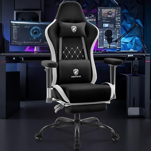 Gaming Chair,Office Chair with Footrest,Massage,Black Grey | Breathable Fabric,Gel Pad,Ergonomic,Spring Cushion,High Back,2D Adjustable Arms,Reclining,Lumbar Support,Headrest,Gamer Chair - color: Black Grey