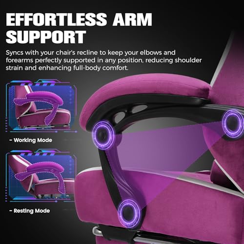 GTPLAYER Gaming Chair, Ergonomic Computer Chair with Footrest and Lumbar Support, High Back Recliner Chair 350lbs, Height Adjustable for Home Office, Purple - color: Purple