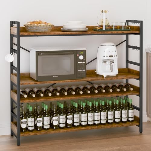 HCHQHS 4 Tier Bookshelf, Adjustable Industrial Bookcase, Vertical Tall Book Shelf, Wood and Black Metal Open Bookshelves for Home Office, Living Room, Bedroom - color: Rustic Brown, size: 4-Tier (47"W x 44"H)