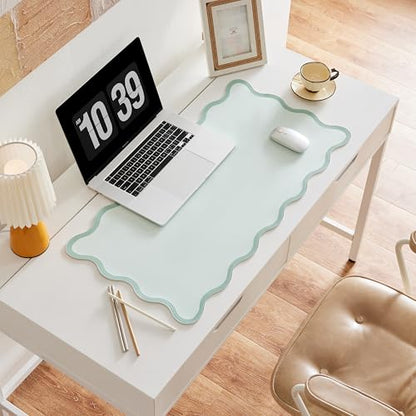 Scalloped Desk Mat, 31.5" x 15.7", PU Leather, Waterproof Anti-Slip, Cute Aesthetic Desk Pad for Office/Home/Game/Vanity (Sage, 31.5" x 15.7") - color: Sage
