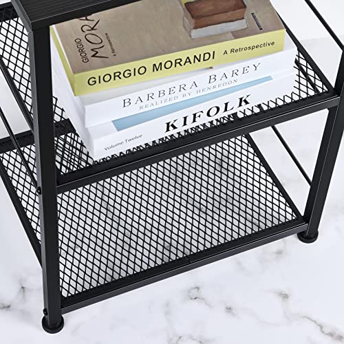 OYEAL Black Night Stand Industrial End Table with Storage Shelf Narrow Side Table for Small Spaces, Farmhouse Bedside Table for Living Room Bedroom, Stable Metal Frame (Black) - color: Black