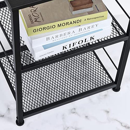OYEAL Black Night Stand Industrial End Table with Storage Shelf Narrow Side Table for Small Spaces, Farmhouse Bedside Table for Living Room Bedroom, Stable Metal Frame (Black) - color: Black