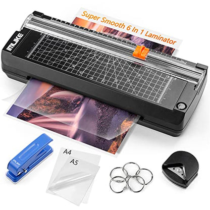IMLIKE A4 Thermal Laminator with Laminating Pouches - 9" Photo Laminating Machine, Built-in Paper Trimmer, 6-in-1 Black Laminator for Home, School, and Office Use - color: Black