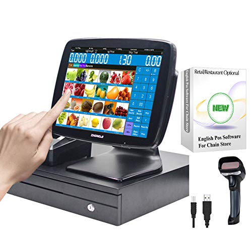 A3 Touch Cash Register for Small Businesses with MSJ POS-Software+Thermal Receipts Printer+Cash Drawer+BarcodeScanner - color: SET04