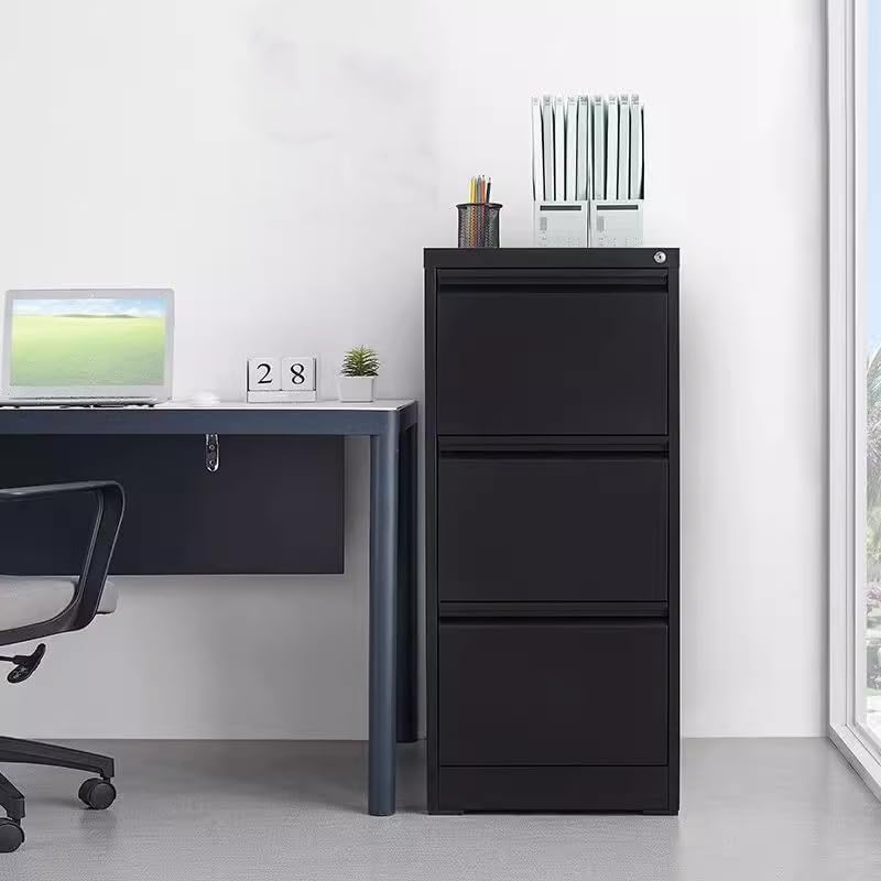 GarveeHome 3 Drawer Vertical File Cabinet with Lock, Black Metal Filing Cabinet with Drawers for Home Office, Lockable Storage Cabinet Hanging Letter Size/Legal Files
