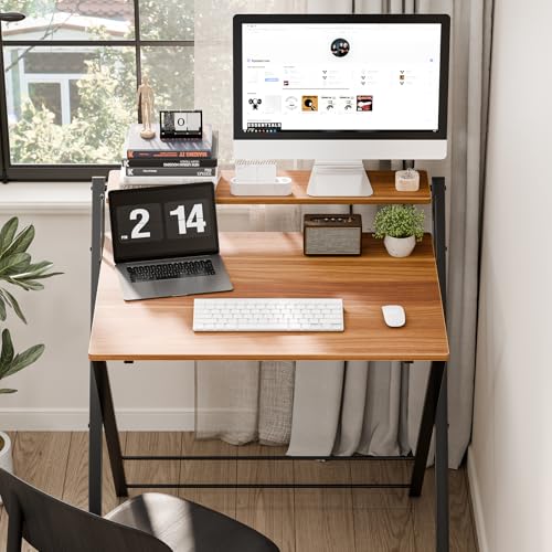 DUMOS Small Folding Desk, Computer Desk, Portable Table | No Assembly Shelf, Foldable Design, Home Office, Bedroom Dorm, Tight Spaces, Brown - color: Brown