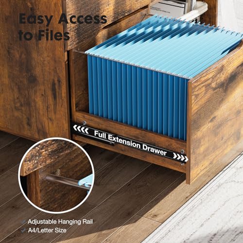 DUMOS Wood File Cabinet with 3 Drawers, Rolling Printer Stand | Under Desk Storage Organizer Home Office Space with Shelves for Files and Office Supplies, Rust - color: Rust Wood