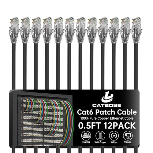 0.5 Foot Cat6 Patch Cables(12 Pack), Solid Pure Copper Patch Cord, Cat 6 Ethernet Cable, UTP Network, High Speed RJ45 Internet Cables, Compatible for Router, Switche, PC, Server, PS4/5, Xbox - Black - color: Black, size: 0.5FT, style: 12 Pack