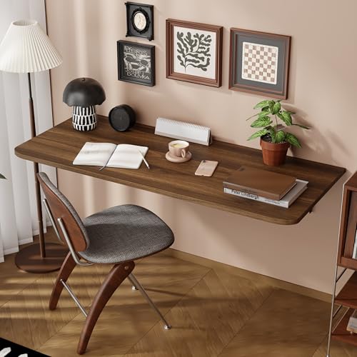 Dogsky Wall Mounted Folding Table 48x15.7 in - 300LB Capacity | Heavy Duty Wall Floating Desk, Space-Saving Workbench for Home Office, Laundry Room & Kitchen, Walnut - color: Walnut, size: 48" x 15.7"