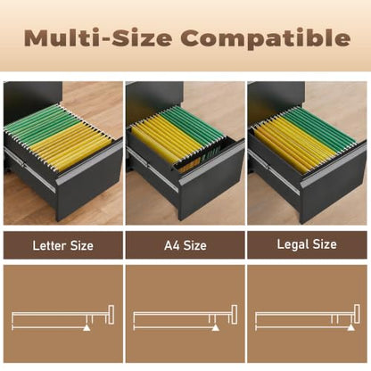 Approgreent 2 Drawer Metal File Cabinet, Fully Assembled Locking Filing Cabinet with Anti-Tipping Wheels, Quiet Slide, Heavy-Duty Steel Construction, Fits A4 Letter Legal for Home Office, Matte Black - color: 04-b Black
