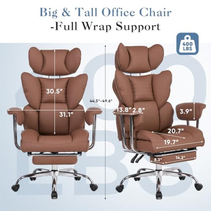 DUMOS Big and Tall Home Office Desk Chair, Executive Chair with Footrest - color: Brown, size: Fix Armrest