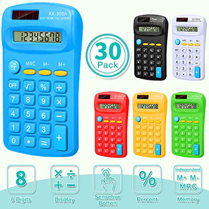 Flutesan 30 Pack Pocket Calculator,Green, White, Red, Yellow, Blue, Black - color: Green, White, Red, Yellow, Blue, Black