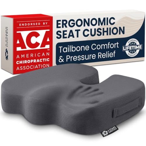 5 STARS UNITED Seat Cushion - Memory Foam Chair Cushion for Tailbone Pain Relief - Ergonomic Support for Coccyx, Sciatica & Butt - Office, Desk & Gaming Chair, Car Seat, Wheelchair, Airplane, D Gray - color: Dark Gray, size: Large
