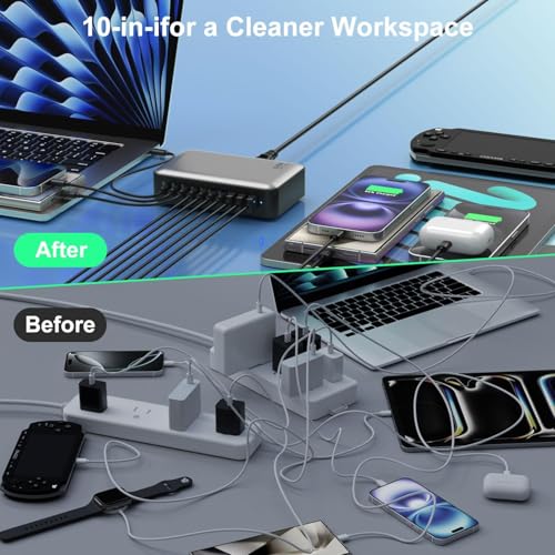 540W USB C Charger Block, 10 Port Charging Station USB Charger Block Double 100W Gan Laptop Fast Charging Compatible with MacBook Air/Pro, iPhone, iPad, Dell XPS, Samsung Galaxy Note - size: 540W