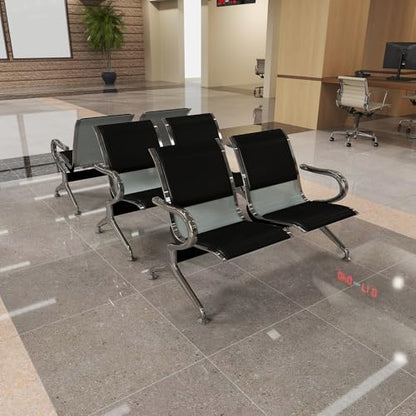 Kinfant Waiting Room Chairs Set- 2-Seat PU Leather Office Chair Guest Reception Waiting Room Bench Furniture for Airport, Hospital, Bank, Salon, Barbershop(Black, Set of 3) - size: 6 Seat