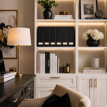 BLU MONACO | Cardboard Magazine File Holder Set of 6 Black | Vertical Magazine File Holder with Gold Label Slots | Standing File Holder and Cardboard Bins for Shelves Desk Storage - color: Black & Gold