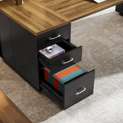 Tribesigns 86" L-Shaped Executive Office Desk, Extra Large Home Office Desk - color: Brown&black