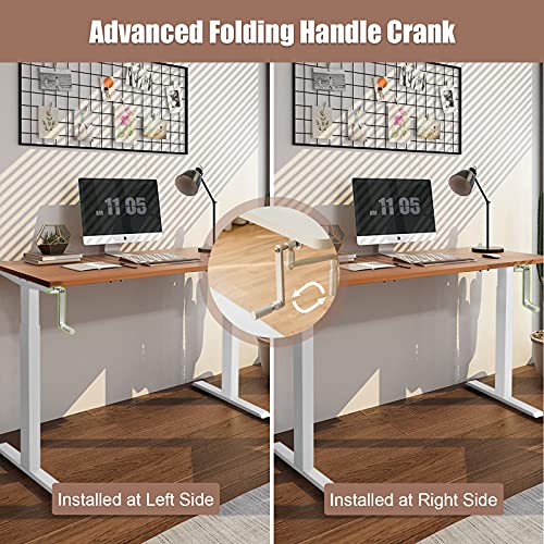 Sit to Stand Workstation Frame, Manual Height Adjustable Standing Desk Frame w/ Foldable Hand Crank, Cable Tray & Hanging Hook, Adjustable Footpads, Ergonomic Desk Frame for Home Office, Black (WHITE) - color: White