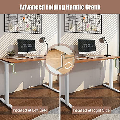 Sit to Stand Workstation Frame, Manual Height Adjustable Standing Desk Frame w/ Foldable Hand Crank, Cable Tray & Hanging Hook, Adjustable Footpads, Ergonomic Desk Frame for Home Office, Black (WHITE) - color: White