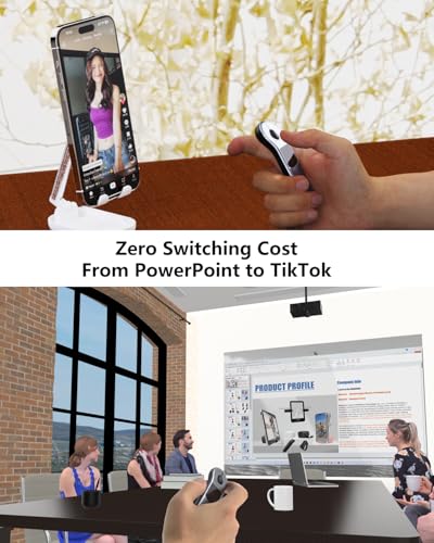 Rechargeable Air Mouse for PC/iOS/Android with Touchpad Wireless PPT Presenter with Bluetooth 2.4G, Works with PowerPoint/Keynote/TikTok/Camera/Kindle App (Silver) - color: Silver