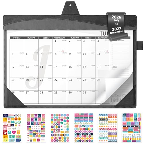 Ospelelf Leather Desk Calendar 2026-2027 Large 12"x17" Monthly Planner Pad with Protective Cover 18 Months Use July 2026 to December 2027 Black - color: Black Gray, size: 12" X 17" (July.2026 - Dec.2027)