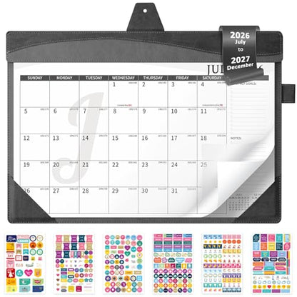 Ospelelf Leather Desk Calendar 2026-2027 Large 12"x17" Monthly Planner Pad with Protective Cover 18 Months Use July 2026 to December 2027 Black - color: Black Gray, size: 12" X 17" (July.2026 - Dec.2027)