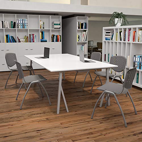 5 Pack Home and Office Gray Plastic Guest Stack Chair with Perforated Back - color: Grey