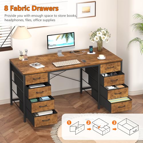 50 Inch Computer Desk with 8 Drawers for Home Office, Bedroom, Living Room - color: Rustic Brown, size: 18.9"D x 50.4"W x 29.3"H