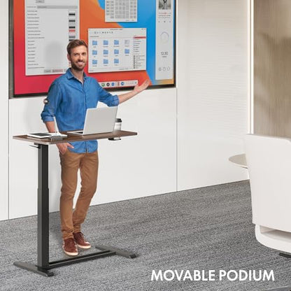 FLEXISPOT 28" Mobile Standing Desk Pneumatic Lift Computer Workstations - color: Mahogany, size: 28x16