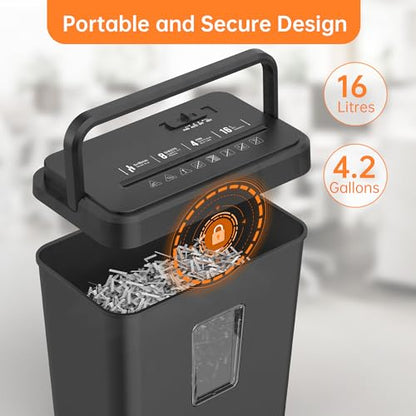 Locksworth 8-Sheet Paper Shredder, 4.23 Gallon Cross Cut Shredder for Home Office, P-4 High Security Shredders for Credit Card Staple Clip, Portable Handle Design - size: 8-sheet