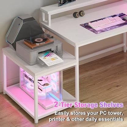EnHomee 56" L Shaped Desk with Power Outlets & LED Lights for Bedroom,White - color: White, size: 56"W