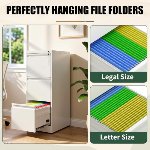 3 Drawer File Cabinet for Home Office, Vertical Filing Cabinet - color: White, size: 40.4"H - 3 Drawer