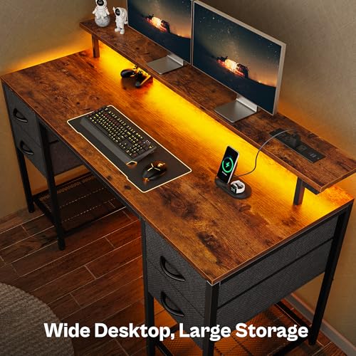 Huuger 55 inch Computer Desk with Power Outlets & 4 Drawers - color: Rustic Brown, size: 55 Inch
