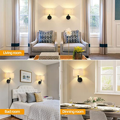 Plug in Wall Sconce with Dimmer Switch and USB Port，9.5“Rectangular Linen Fabric Shade，Bedside Wall Lamp Matte Black Finish，Wall Lamp Perfect for Bedroom, Living Room and Hotel. E26 Base - color: Black