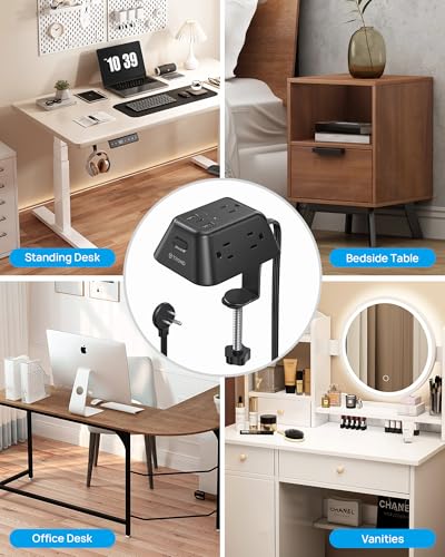 Desk Clamp Power Strip, Surge Protector with 5 AC Outlets and 3 USB Ports, Desk Mount Charging Station + TROND Outlet Extender Surge Protector - Multi Plug Wall Outlet with 4 Grounded Sockets
