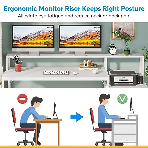 Tribesigns 63 Inch Computer Desk with File Drawer Cabinet, Ergonomic Desk - color: White