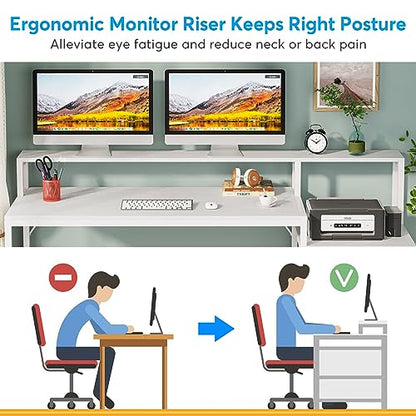Tribesigns 63 Inch Computer Desk with File Drawer Cabinet, Ergonomic Desk - color: White